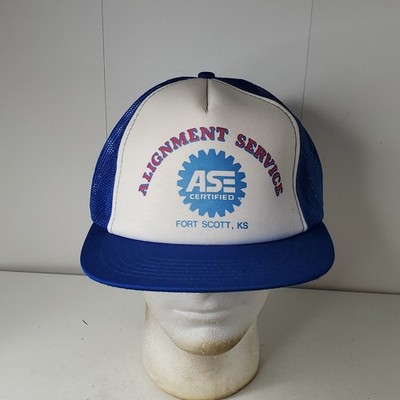 ASE Certified Alignment Service Hat Mechanic Men's Blue White Snapback Trucker