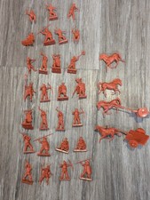 Vintage 1/72 Red Toy Soldiers 27 Men 4 Horses 2 Carts