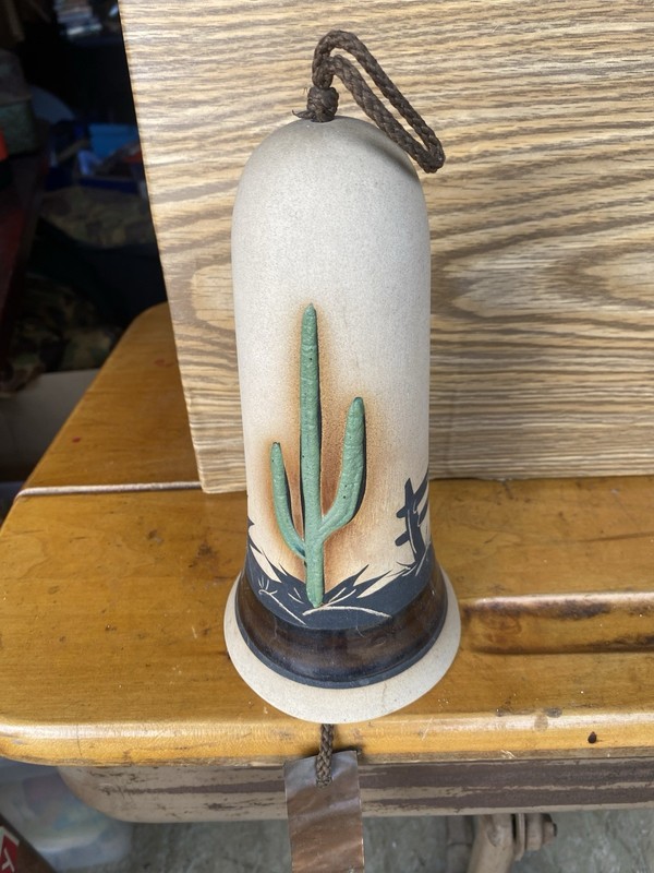 Clay Unique Southwestern Windchim/ Wind Bell- Etched, Painted, Cactus . Desert