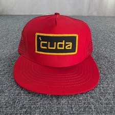 Vintage Red Trucker Hat Mesh Back Patch Logo Cuda Adjustable Snapback USA Made