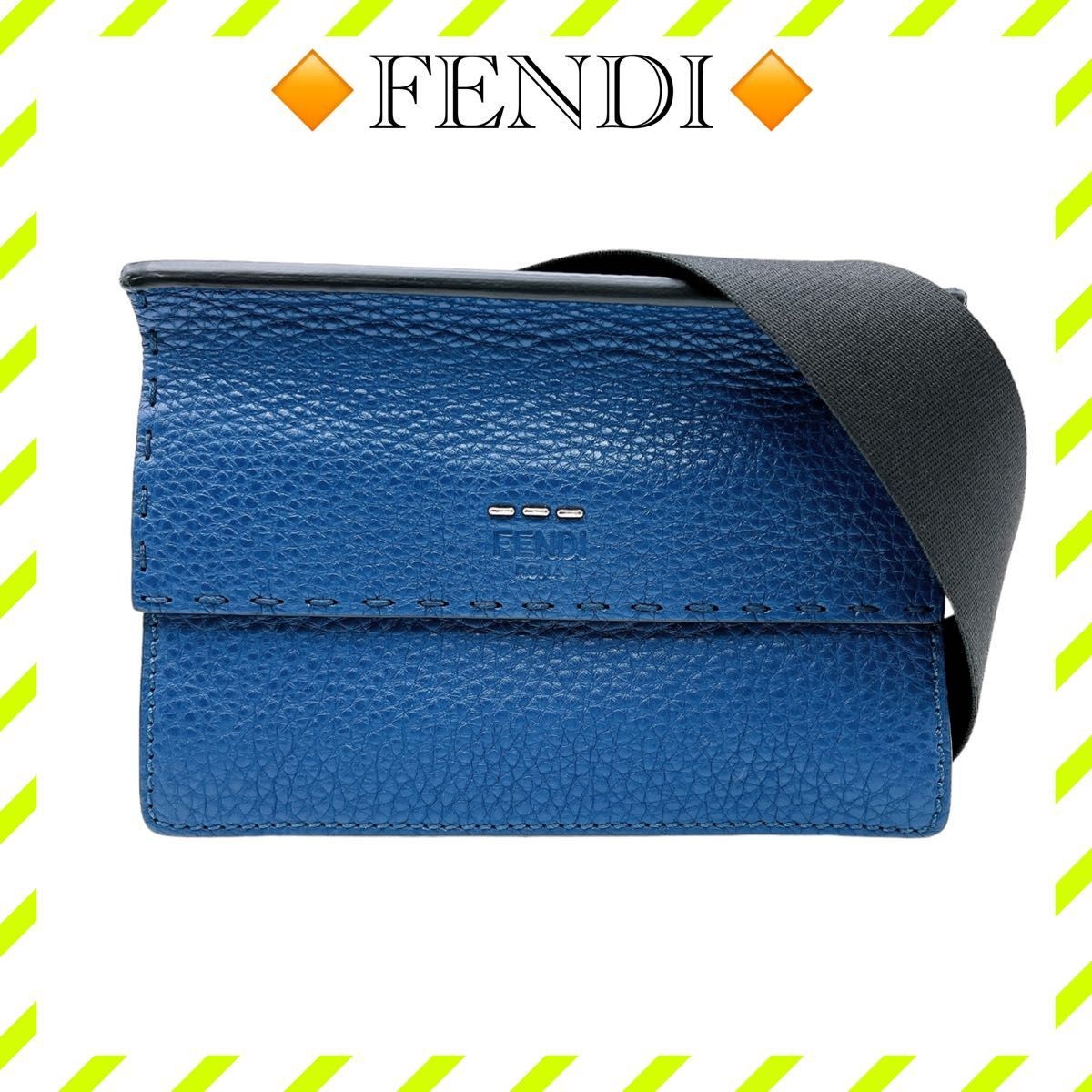 RARE FENDI Navy Leather Selleria Body Bag 7VA438 Excellent Condition for Women