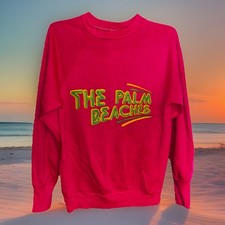 VTG Crewneck Sweatshirt Pink The Palm Beaches Florida Beach Neon S 80's 90's