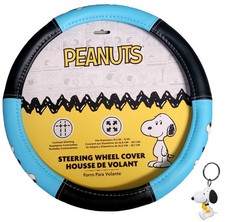 Snoopy Dog House Steering Wheel Cover + Keychain Bundle Universal Fit 14.5"-15"