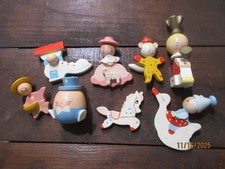 Set of 8 Vintage Wood Nursery Rhyme Mobile Pieces for Crafts Humpty Dumpty