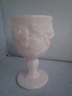 Vintage Pink Milk Glass Goblet Grape Pattern 6.5"