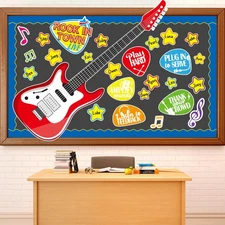 Music Bulletin Board Classroom Decorations Guitar Cutouts Rock Themed Bulleti...