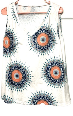 ETCYY Brand Mandala V-Neck Tank Top White/Orange/Blue Size XL
