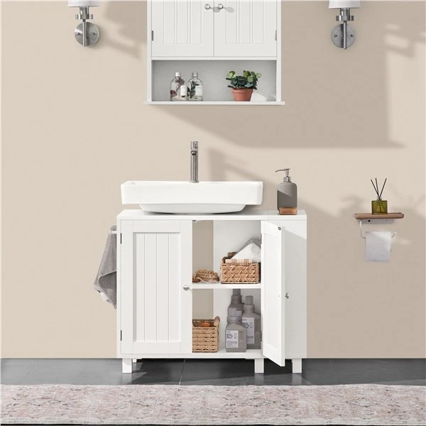 Meuble Sous-Lavabo Armoire Salle de Bain avec Étagères Réglables Crochets - Photo 3/4