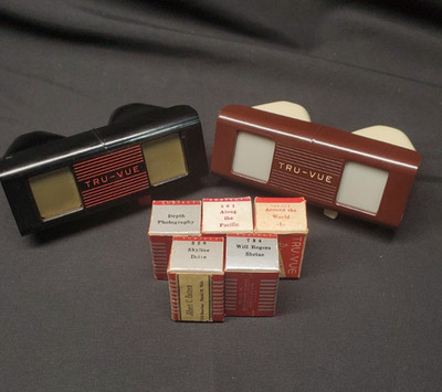Vintage Tru-Vue 3D Viewer Lot of 2 Bakelite Plastic 15 Original Filmstrips