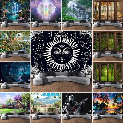 Große Landschaft Tiere Wandbehang 3D Fenster Wald Wandteppich Zimmer Hintergrund