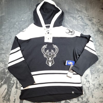 Milwaukee Bucks 47 Brand  Superior Lacer Hoodie Hockey Style  New Logo-Large