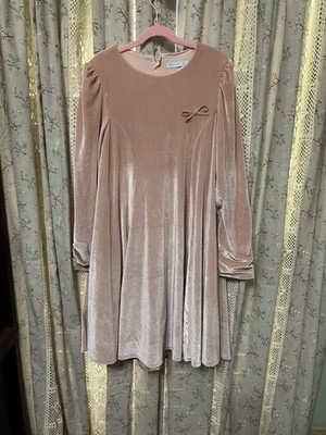 Abel & Lula Bow Embellished Lined Rose Velvet Swing Dress Girl s Size 14