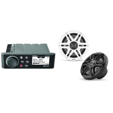 Fusion MS-RA70 Source Unit w/ Clarion CMS-651-SWB 6.5-inch Coaxial Marine Spe...