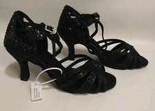 Women's US Size 7 Black Ballroom Latin Dance Shoes Open Toe High Heels Rhine