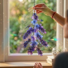 Lavender Suncatcher Gift for Mom Purple Floral Window Hanging Decor