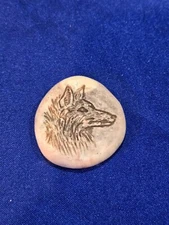 Handmade Wolf Medallion Carving Mount Saint Helen's Ash Pottery Worry Stone Vtg