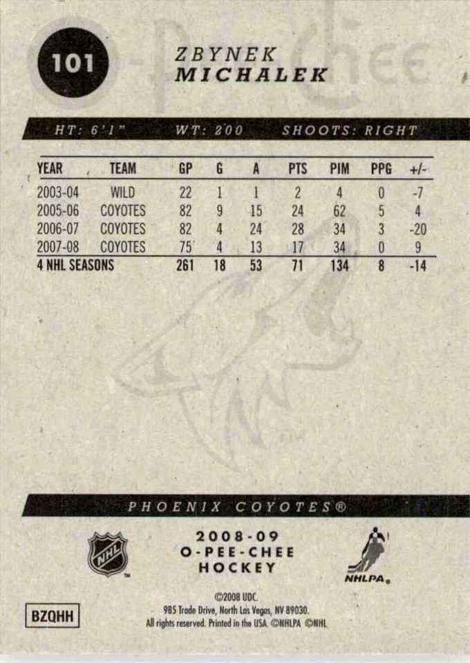 2008-09 O-Pee-Chee Zbynek Michalek #101 - Image 2 of 2
