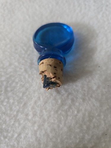 Vtg Blue Glass Apothecary Oil Corked Bottle Genie MCM - Picture 6 of 7