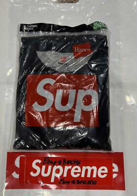 SUPREME x HANES Black Thermal Crew Size X-LARGE | eBay