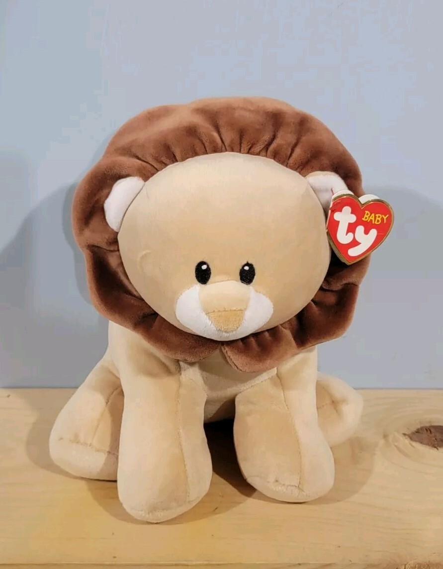 Ty Baby Plush Lion Bouncer Medium 9” 2017 Tan Brown Stuffed Animal Toy - W/ Tags