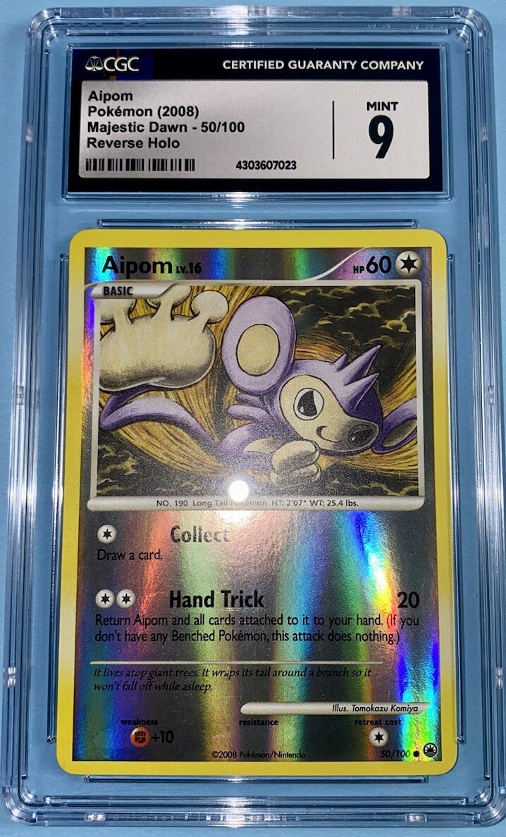 CGC 9 Aipom 50/100 Majestic Dawn Reverse Holo Pokemon Card 2008 (POP 1)