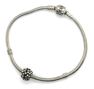 PANDORA 925 Sterling Silver Snake Chain Snap Clasp Bracelet w
