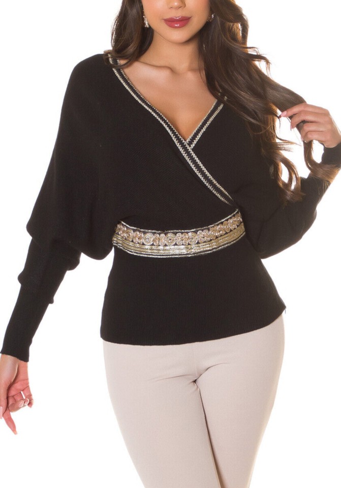 Elegante Pullover De Dama Con Puntas De Lentejuelas Manga Murciélago 1698 Nuevo