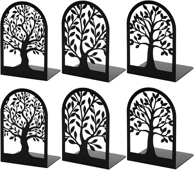 Book Ends, Metal Bookends for Shelves Decorative, Tree Stopper for Heavy Books,