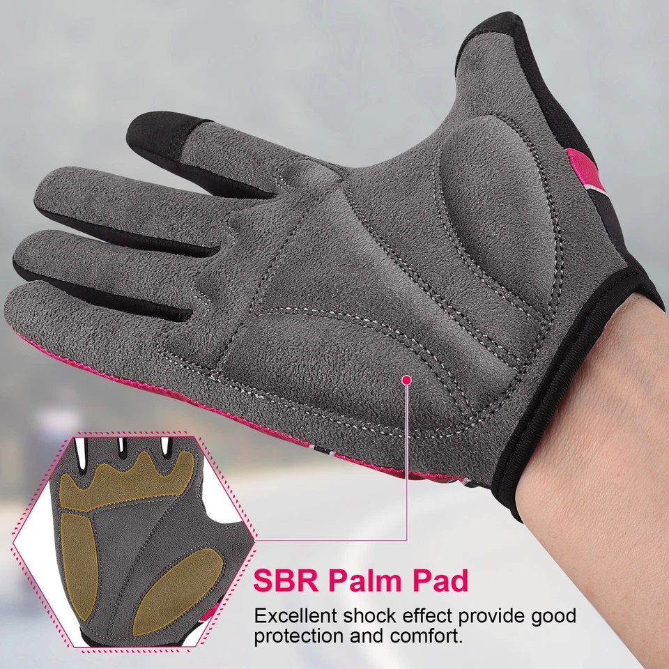 BOILDEG Women Cycling Full Finger Gloves SBR Touchscreen MTB Bike Gloves Rose - Image 3 of 4
