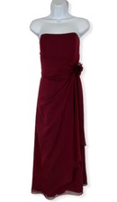 Davids Bridal Strapless Chiffon Dress Size 12-Ruched side-Color Burgundy - NWT