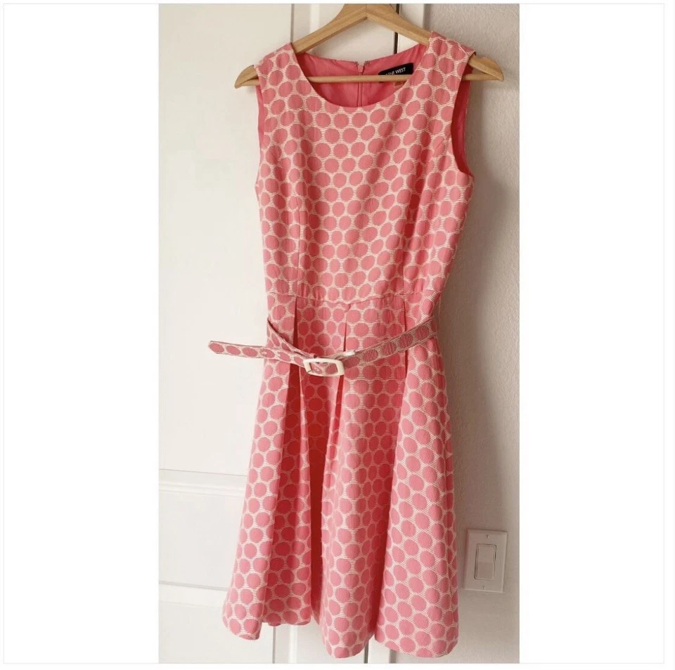 Vestido Retro Nine West Baile de graduación Rosa Blanco Lunares Talla S (4) Foto 3 de 4