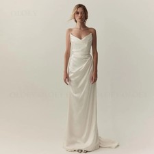 Elegant Mermaid Wedding Dress Pleated V Neck Floor Length Bridal Gown Zipper