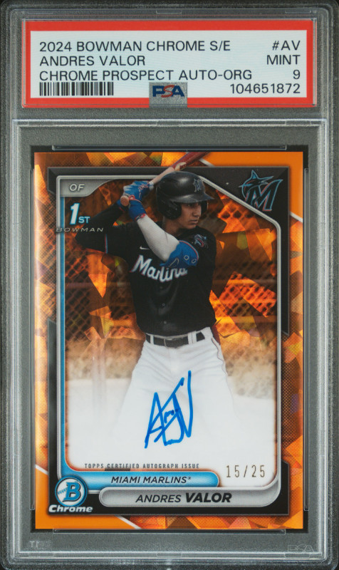 2024 Bowman Chrome Sapphire Andres Valor 1st Orange Auto /25 PSA 9 Marlins
