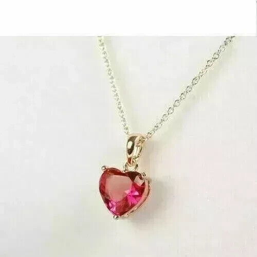 14K Rose Gold Plated Lab Created Red Ruby 2Ct Heart Cut Valentine Day Pendant - Picture 1 of 6