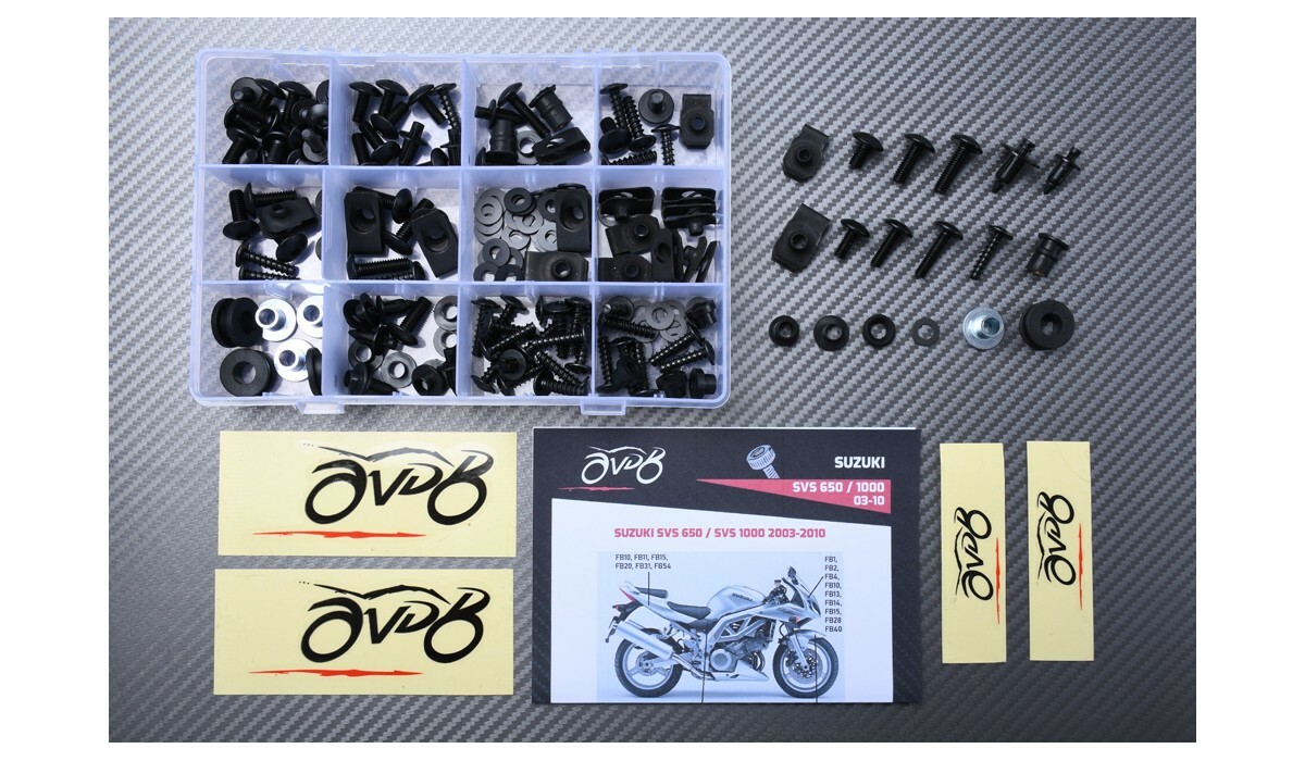 Kit vis noires pour remonter un carénage après peinture sur Suzuki SVS 650