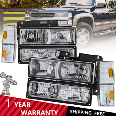 Pair Fit 1988-93 Chevy C/K 1500 2500 3500 Headlights w/Bumper Corner Lights Kits