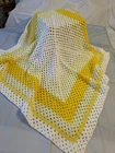 Hand Crochet Spring Yellow Granny Square Cot Baby Blanket  New