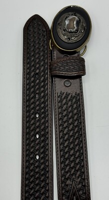 Allison Daniel Designs Brown Tooled Leather Belt Black Brown Geode Buckle Sz 36 Allison Daniel Designs | Accessories | Allison Daniel  main image 2