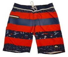 Quiksilver AG47 Dryflight Tech Board Shorts Stripes Stretch Red Men  s Size 32