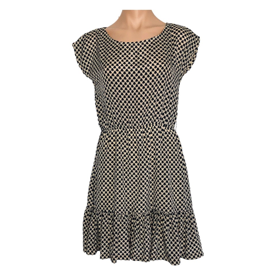 AMERICAN RAG Mini A-Line Dress Love Heart Print Navy Blue Short Sleeve Size M
