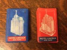 Vintage anni 40 - 50 HOTEL LINCOLN, NEW YORK 2 barrette di sapone NOS bella confezione