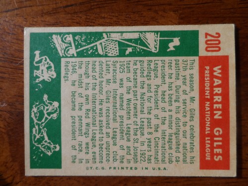 1958 TOPPS BASEBALL #200 WARREN GILES VG-EX U-5789 - Picture 2 of 2