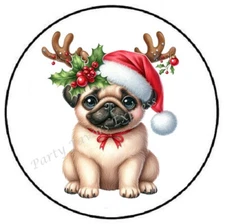 CHRISTMAS PUG DOG ENVELOPE SEALS LABELS STICKERS PARTY FAVORS