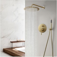 Brushed Gold Shower Faucet Rain Round Head Hand Held Spray Brass Mixer Valve Tap
