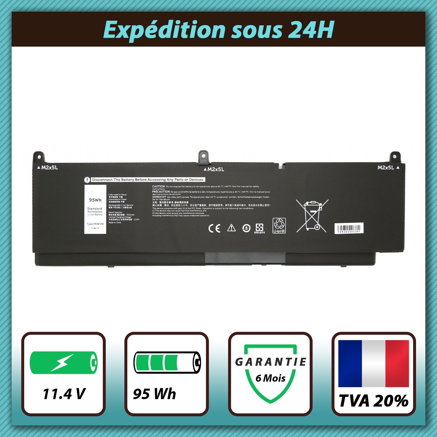 Batterie Dell Precision 7560 ordinateur portable de rechange 11.4V PKWVM