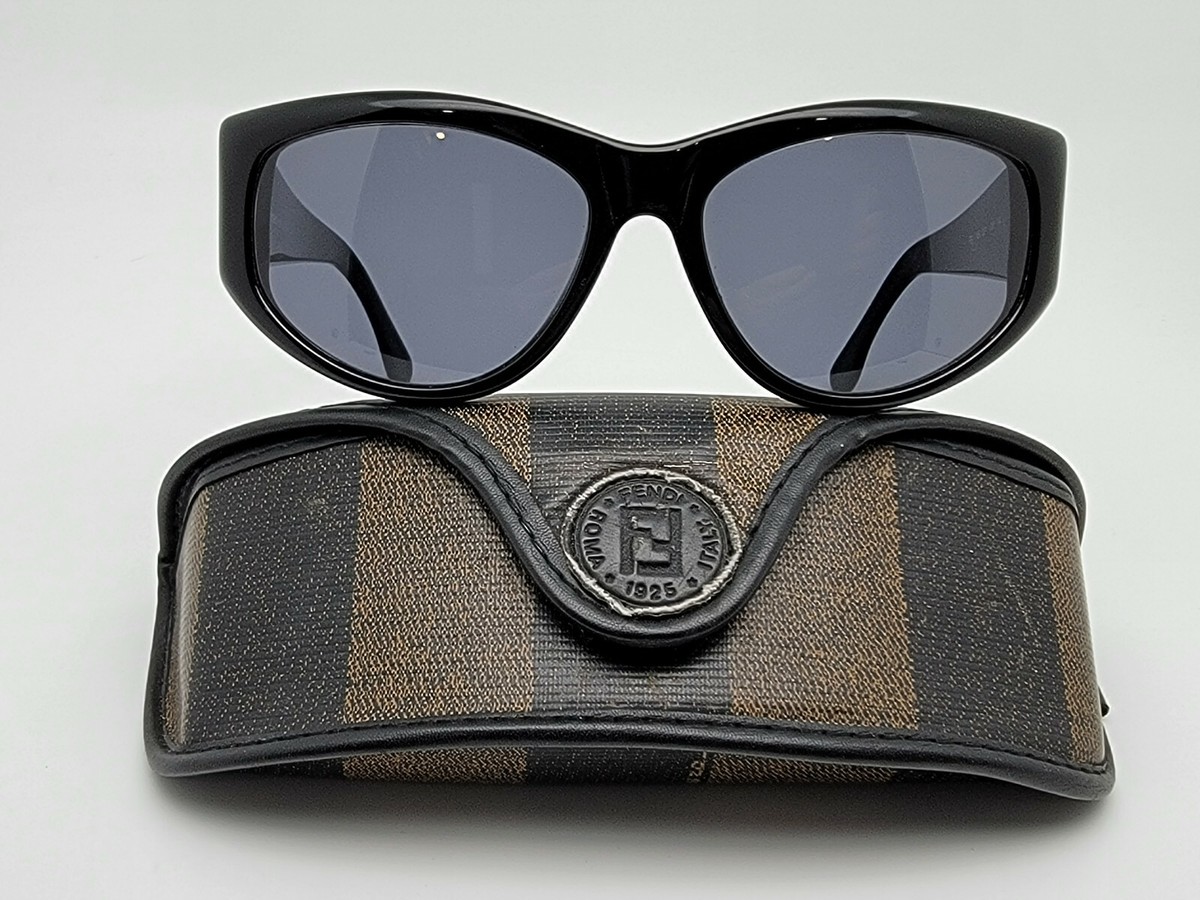 Fendi FS 146 Gloss Black Gold Frame Grey Lens Sunglasses w/ Case