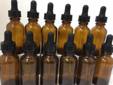 1oz AMBER BOSTON ROUND GLASS BOTTLES GLASS DROPPERS 30ML - 12 pack