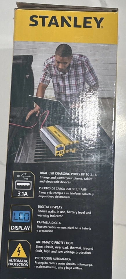 NIB Stanley 1000 Watt Power Inverter, PI1000S, Triple AC, Dual USB - READ - Image 4 of 4