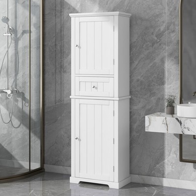 Tall Bathroom Storage Cabinet, Freestanding Storage Cabinet with Drawer and Adj