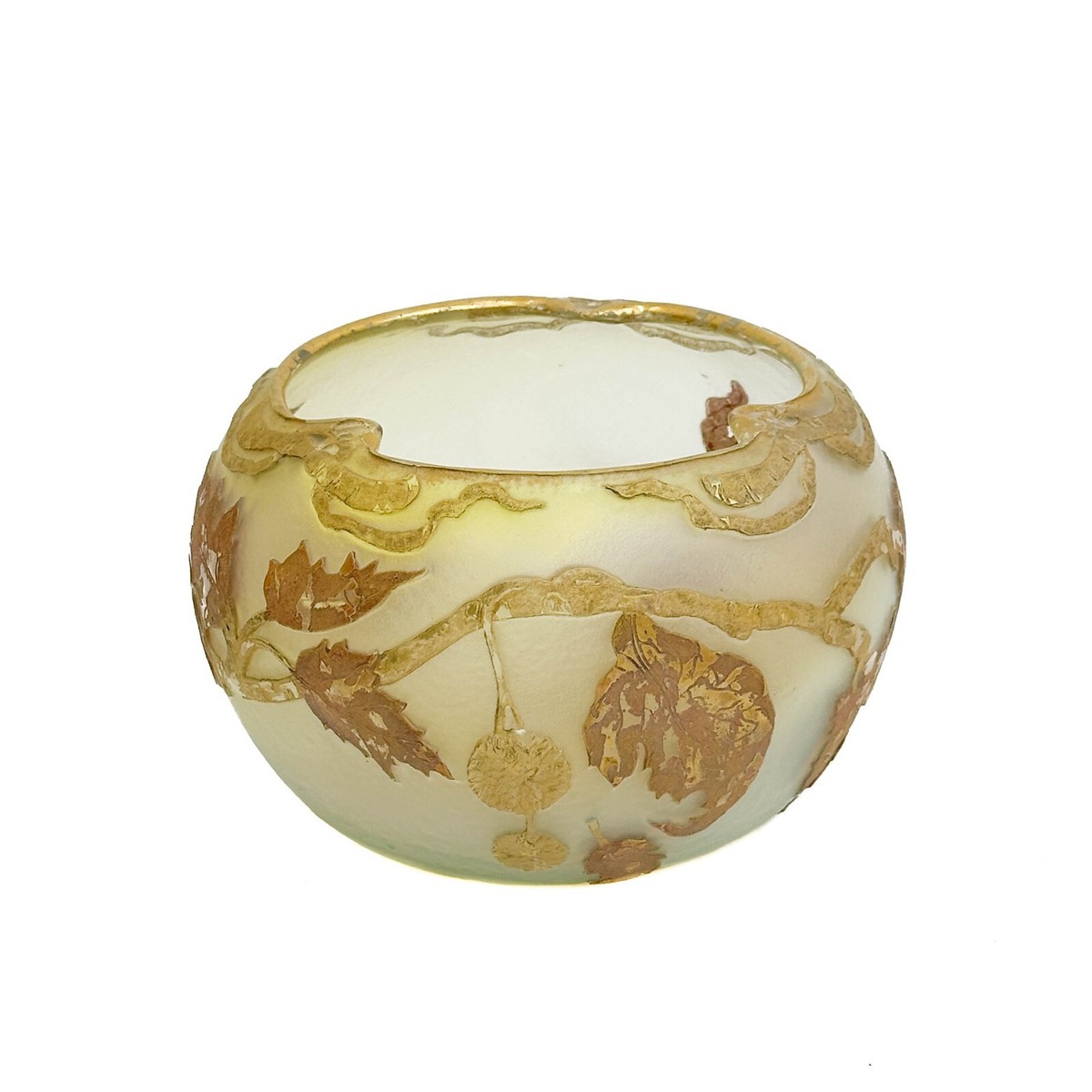 Daum Nancy France Acid Etched Art Glass Bowl Vase Gilt